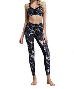 Luxe Festival Wear Luxe Activewear Black Marble Two Piece Yoga Set