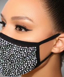 Luxe Festival Luxury Black & Silver Rhinestone Face Mask Festival Collection