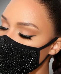 Luxe Festival Luxury Black Rhinestone Face Covering With PM 2.5 Mask Filter Festival Collection