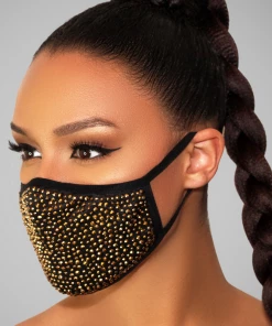 Luxe Festival Luxury Black & Gold Rhinestone Face Mask Festival Collection