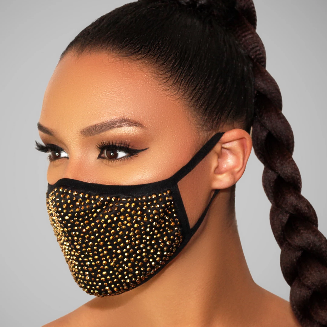 Luxe Festival Luxury Black & Gold Rhinestone Face Mask Festival Collection