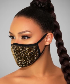 Luxe Festival Festival Collection The "I'll Have One Of Each" Luxury Black Rhinestone Face Covering With PM 2.5 Mask Filter 10 Pack