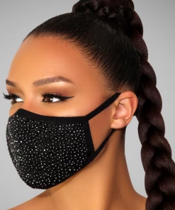 Luxe Festival Luxury Black Rhinestone Face Covering With PM 2.5 Mask Filter Festival Collection