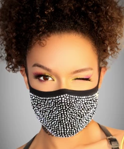 Luxe Festival Luxury Black & Silver Rhinestone Face Mask Festival Collection