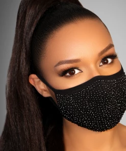Luxe Festival Luxury Black Rhinestone Face Covering With PM 2.5 Mask Filter Festival Collection