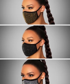 Luxe Festival Festival Collection The "I'll Have One Of Each" Luxury Black Rhinestone Face Covering With PM 2.5 Mask Filter 10 Pack