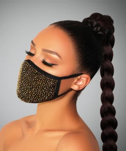 Luxe Festival Luxury Black & Gold Rhinestone Face Mask Festival Collection