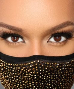Luxe Festival Luxury Black & Gold Rhinestone Face Mask Festival Collection