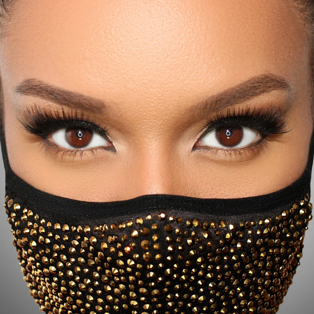 Luxe Festival Luxury Black & Gold Rhinestone Face Mask Festival Collection