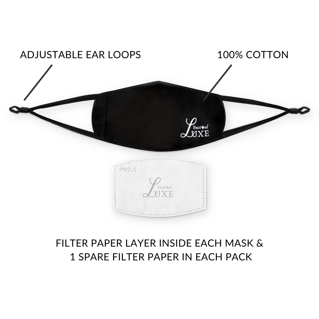 Luxe Festival Luxury Black & Gold Rhinestone Face Mask Festival Collection