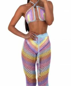 Luxe Festival Wear Festival Collection Luxe Festival Flower Child Crochet Pastel Two Piece Pant Set