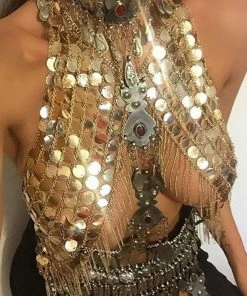 Luxe Festival Wear Luxe Disco Sequin Festival Halter Top | Gold - Silver Festival Collection