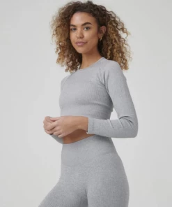 Luxe Festival Wear Co-ords Luxe Lounge "Rachel" Ribbed Two Piece Yoga Tracksuit | Light Grey