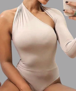 Luxe Festival Wear Luxe Wrap Sleeve Asymmetrical Bodysuit White Tops