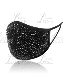 Luxe Festival Luxury Black Rhinestone Face Covering With PM 2.5 Mask Filter Festival Collection