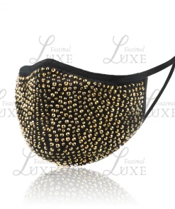 Luxe Festival Luxury Black & Gold Rhinestone Face Mask Festival Collection