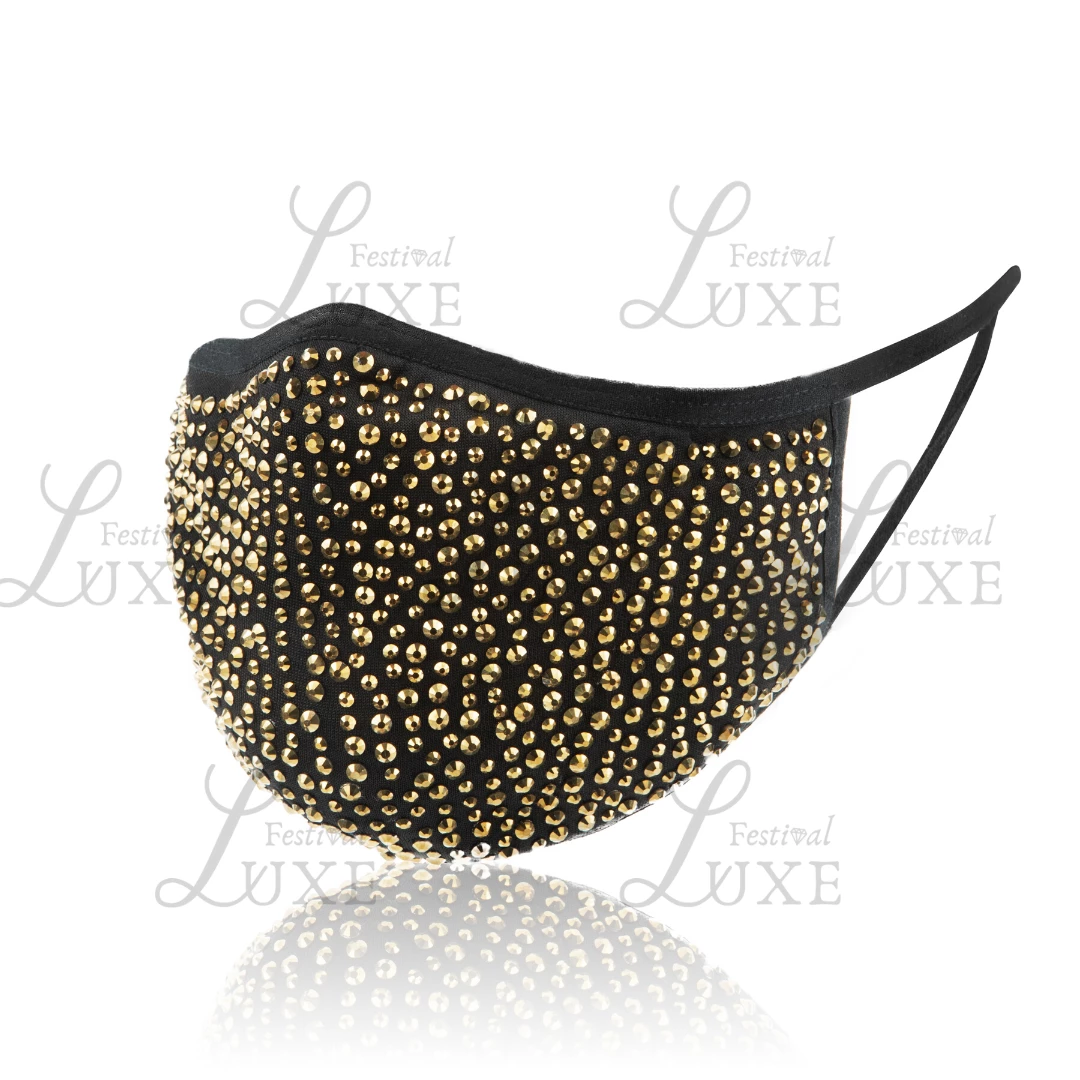 Luxe Festival Luxury Black & Gold Rhinestone Face Mask Festival Collection
