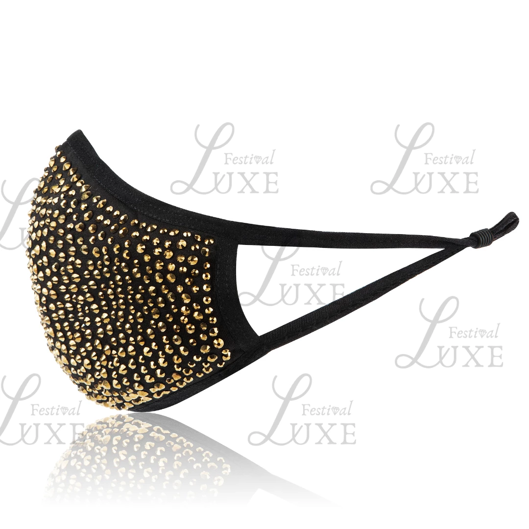 Luxe Festival Luxury Black & Gold Rhinestone Face Mask Festival Collection