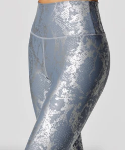 Luxe Festival Wear Luxe Metallic Snake Yoga Set | Silver Blue Activewear