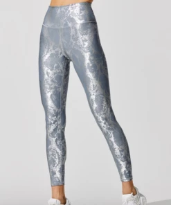 Luxe Festival Wear Luxe Metallic Snake Yoga Set | Silver Blue Activewear