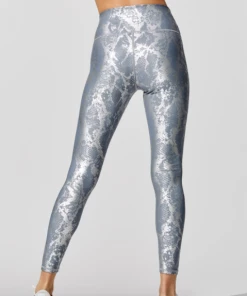 Luxe Festival Wear Luxe Metallic Snake Yoga Set | Silver Blue Activewear