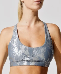 Luxe Festival Wear Luxe Metallic Snake Yoga Set | Silver Blue Activewear
