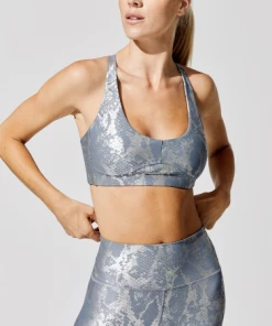 Luxe Festival Wear Luxe Metallic Snake Yoga Set | Silver Blue Activewear