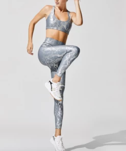 Luxe Festival Wear Luxe Metallic Snake Yoga Set | Silver Blue Activewear