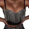 Luxe Festival Wear Luxe Black Rhinestone Tassel Bustier