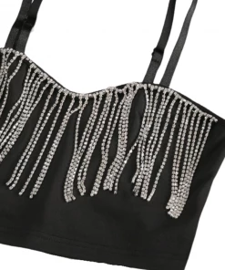 Luxe Festival Wear Luxe Black Rhinestone Tassel Bustier