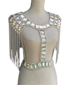 Luxe Festival Wear Luxe Rhinestone Harness Silver Top & Skirt Set Festival Collection