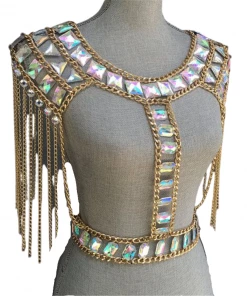 Luxe Festival Wear Luxe Rhinestone Harness Top Gold Festival Collection