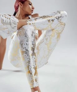 Luxe Festival Wear Luxe Metallic Snake Yoga Set | White Co-ords