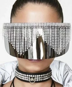 Luxe Festival Wear Festival Collection Luxe Rhinestone Tassel Oversized Face Shield