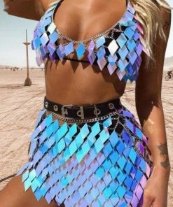 Luxe Festival Wear Luxe Festival Shimmering Diamond Disc Sequin Two Piece | Orange Gold Festival Collection