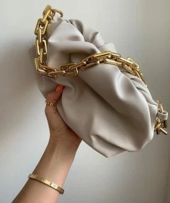 Luxe Festival Wear Accessories Luxe'Sienna' Gold Chain Clutch Bag | Cream
