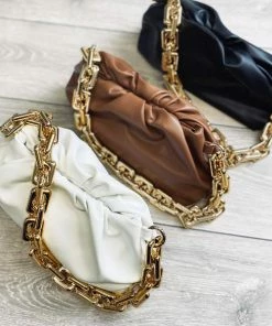 Luxe Festival Wear Accessories Luxe 'Sienna' Gold Chain Clutch Bag | Cream