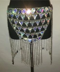 Luxe Festival Wear Luxe Rhinestone Harness Silver Top & Skirt Set Festival Collection