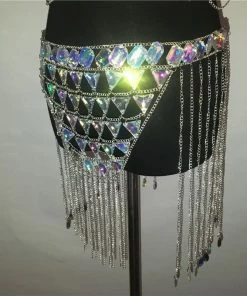 Luxe Festival Wear Luxe Rhinestone Harness Silver Top & Skirt Set Festival Collection