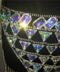 Luxe Festival Wear Luxe Rhinestone Harness Silver Top & Skirt Set Festival Collection