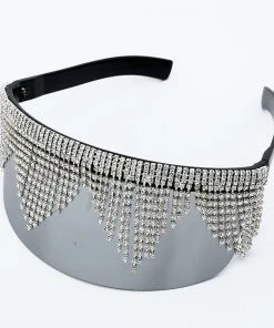 Luxe Festival Wear Festival Collection Luxe Rhinestone Tassel Oversized Face Shield
