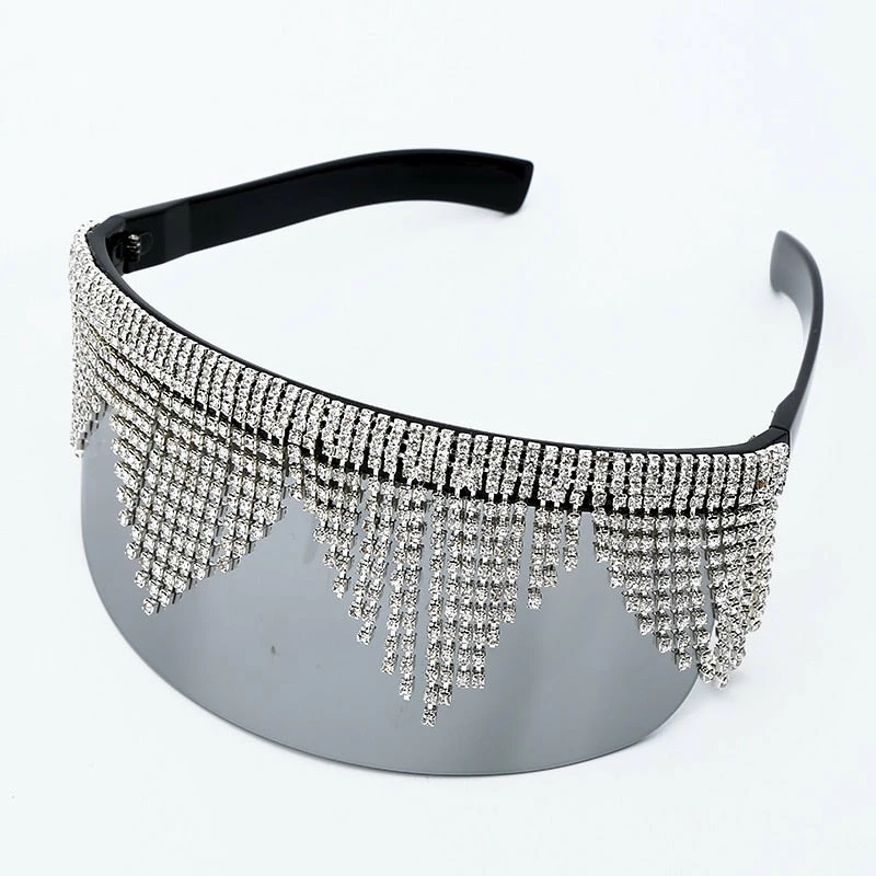 Luxe Festival Wear Festival Collection Luxe Rhinestone Tassel Oversized Face Shield