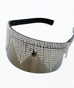Luxe Festival Wear Festival Collection Luxe Rhinestone Tassel Oversized Face Shield