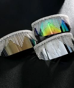 Luxe Festival Wear Festival Collection Luxe Rhinestone Tassel Oversized Face Shield