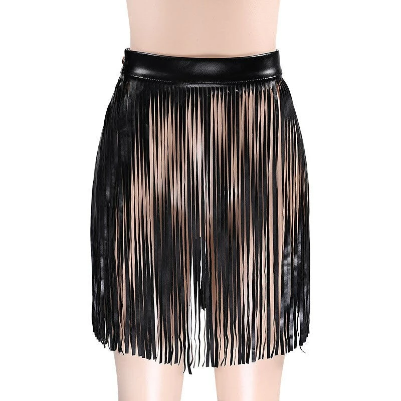 Luxe Festival Wear Luxe Festival Black Faux Leather Tassel Skirt Festival Collection