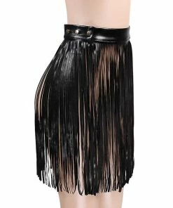 Luxe Festival Wear Luxe Festival Black Faux Leather Tassel Skirt Festival Collection