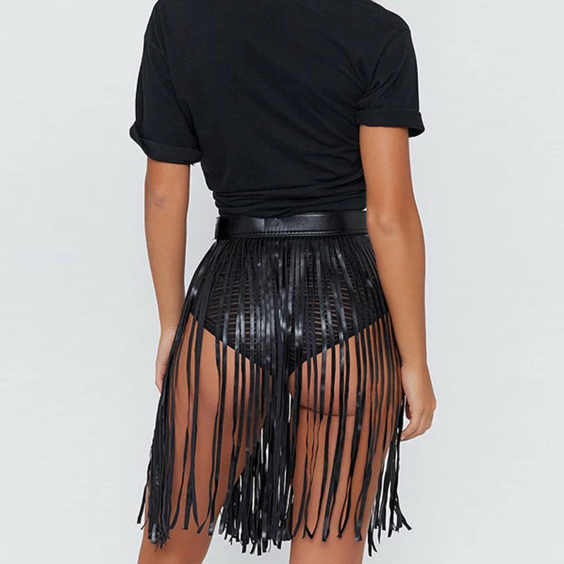 Luxe Festival Wear Luxe Festival Black Faux Leather Tassel Skirt Festival Collection