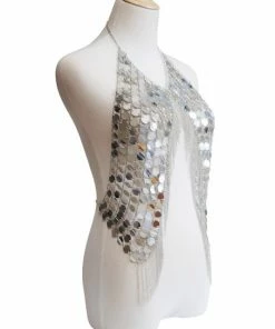 Luxe Festival Wear Luxe Disco Sequin Festival Halter Top | Silver Festival Collection
