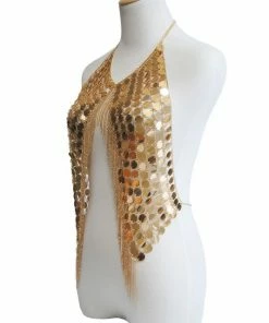Luxe Festival Wear Luxe Disco Sequin Festival Halter Top | Gold - Silver Festival Collection