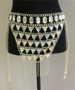 Luxe Festival Wear Luxe Rhinestone Harness Silver Top & Skirt Set Festival Collection